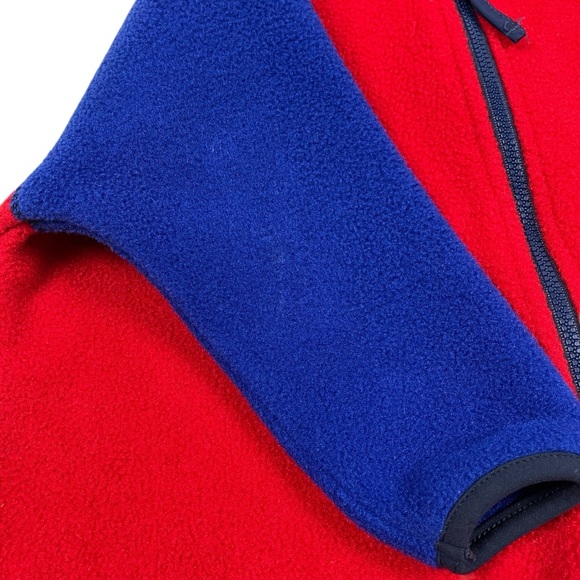 Vintage 90s LL Bean Kids Red & Blue Fleece Snow Suit Bunting One Piece Hooded - Picture 7 of 15